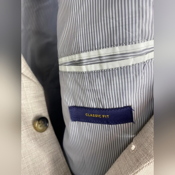 Stafford Blazer Men 48R Solid 2 Button Ivory Oatmeal Blazet Vented‎ Linen Wool - Picture 6 of 10